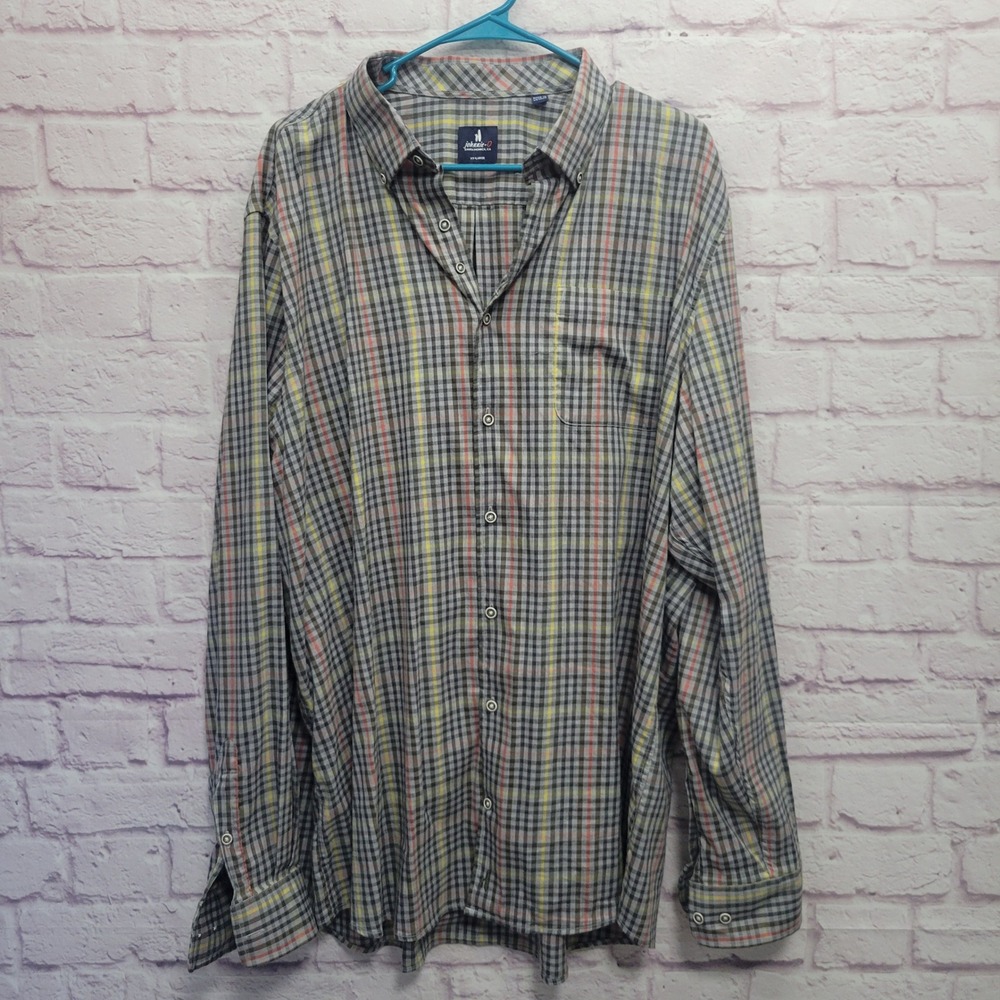Johnnie-O Plaid Button Down Shirt XXL Light Gray Coastal Preppy Skater Casual
